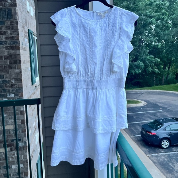 🆕 Chelsea&Violet White Ruffle Cotton Mini Dress Small Summer Boho Bridal Party - Picture 3 of 17
